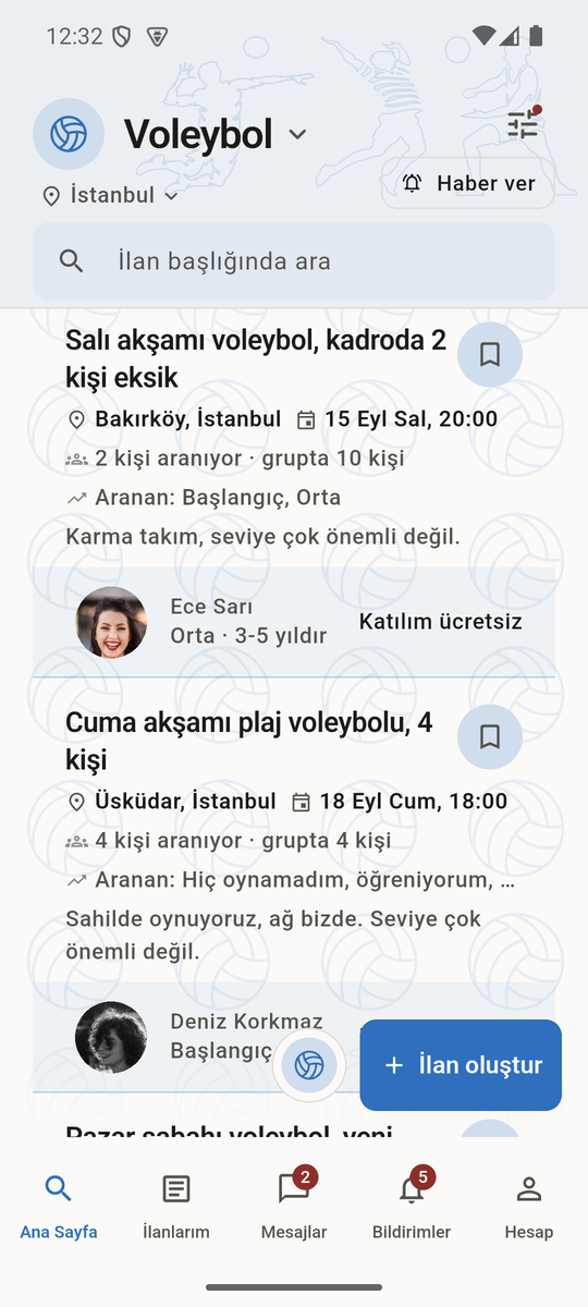 Voleybol ilanları: uygulama maviye dönüyor